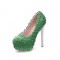Round Toe Floral Lace Covered Stiletto Heels Platforms StPatrick Pumps - Green