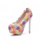 Round Toe Floral Lace Covered Stiletto Heels Platforms Pumps - Multicolor