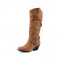 Chunky Heels Pointed Toe Western Cowboy Pull On Rustic Knee High Boots - Yellow