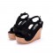 Peep Round Toe Ankle Buckle T-Straps Wedges Heels Platforms Sandals - Black