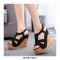 Peep Round Toe Ankle Buckle T-Straps Wedges Heels Platforms Sandals - Black