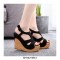 Peep Round Toe Ankle Buckle T-Straps Wedges Heels Platforms Sandals - Black
