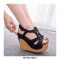 Peep Round Toe Ankle Buckle T-Straps Wedges Heels Platforms Sandals - Black