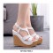 Peep Round Toe Ankle Buckle T-Straps Wedges Heels Platforms Sandals - White