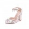 Pointed Toe Ankle Buckle Straps Rhinestones Chunky Heels Wedding Dorsay Pumps - White