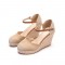 Slope Round Toe Buckle Straps Wedges Heels Platforms Sandals - Beige