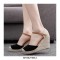 Slope Round Toe Buckle Straps Wedges Heels Platforms Sandals - Black
