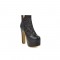 Chunky Heels Round Toe Platforms Sequiny Shiny Ankle Boots - Black