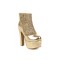 Chunky Heels Round Toe Platforms Sequiny Shiny Ankle Boots - Gold