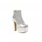 Chunky Heels Round Toe Platforms Sequiny Shiny Ankle Boots - Silver