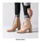 Pointed Toe Chunky Heels Side Zipper LaceUp Motorcycle Boots - Beige