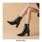 Pointed Toe Chunky Heels Side Zipper LaceUp Motorcycle Boots - Beige