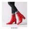 Pointed Toe Chunky Heels Side Zipper LaceUp Motorcycle Boots - Red