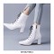 Pointed Toe Chunky Heels Side Zipper LaceUp Motorcycle Boots - White