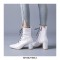 Pointed Toe Chunky Heels Side Zipper LaceUp Motorcycle Boots - White