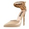 Pointed Toe Ankle Buckle Straps Leopard Pattern Stilettos Pumps Sandals - Tan