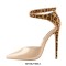 Pointed Toe Ankle Buckle Straps Leopard Pattern Stilettos Pumps Sandals - Tan