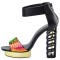 Peep Toe Strange Chunky Stiletto Heels Ankle Buckle Straps Back Zipper Platforms Sandals - Black
