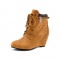 Round Toe Wedges Lace Up Suede Winter Boots - Yellow