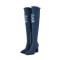 Pointed Toe Chunky Heels Over the Knee Denim Boots - Blue