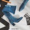 Pointed Toe Chunky Heels Over the Knee Denim Boots - SkyBlue