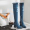 Pointed Toe Chunky Heels Over the Knee Denim Boots - SkyBlue
