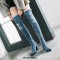 Pointed Toe Chunky Heels Over the Knee Denim Boots - Blue