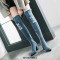 Pointed Toe Chunky Heels Over the Knee Denim Boots - SkyBlue