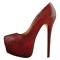 Round Toe Stiletto Heels Platforms Glossy Sequins Pumps - Red Faux Leather