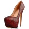 Round Toe Stiletto Heels Platforms Glossy Sequins Pumps - Red Faux Leather