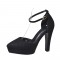 Pointed Toe Platforms Ankle Straps Stiletto Pumps - Black