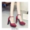Pointed Toe Platforms Ankle Straps Stiletto Pumps - Wine Red