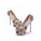Round Toe Floral Lace Covered Stiletto Heels Platforms Wedding Pumps - Beige