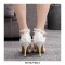 Pointed Toe Ankle Buckle Straps Lace Decorated Point Heels Wedding Dorsay Pumps - White