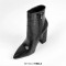Pointed Toe Chunky Heels Crocodile Pattern Ankle Highs Boots - Black Faux Leather