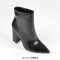 Pointed Toe Chunky Heels Crocodile Pattern Ankle Highs Boots - Black Faux Leather