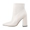 Pointed Toe Chunky Heels Crocodile Pattern Ankle Highs Boots - White Faux Leather