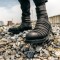 Round Toe Punk Rock Style Genuine Spliced Leather Mid Calf Handmade Ankle Highs Zipper Unisex Boots - Black