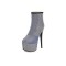 Round Toe Stiletto Heels Platforms Ankle Boots with Zipper - Blue