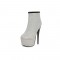 Round Toe Stiletto Heels Platforms Ankle Boots with Zipper - White