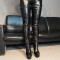 Round Toe Stiletto Heels Rivet Decorated Over The Knees Thigh Highs Platforms Boots - Black Faux Leather
