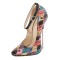 Pointed Toe Stiletto Heels Ankle Buckle Straps Patchwork Pattern Pumps - Multicolor Patent