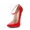 Pointed Toe Stiletto Heels Ankle Buckle Straps Pumps - Red Patent