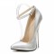 Pointed Toe Stiletto Heels Ankle Buckle Straps Pumps - Silver Patent