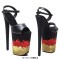 Peep Toe Stiletto Heels Glitters Platform Multicolor German Flag Ankle Buckle Straps Sandals - Black Faux Leather