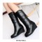Round Toe Wedges Pull On Plush Fur Winter Ankle Boots - Black