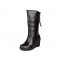 Round Toe Wedges Pull On Plush Fur Winter Ankle Boots - Black