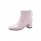Chunky Heels Autumn Solid Ankle Boots with Back Zipper - Pink