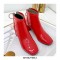 Chunky Heels Autumn Solid Ankle Boots with Back Zipper - Red