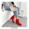 Chunky Heels Autumn Solid Ankle Boots with Back Zipper - Red